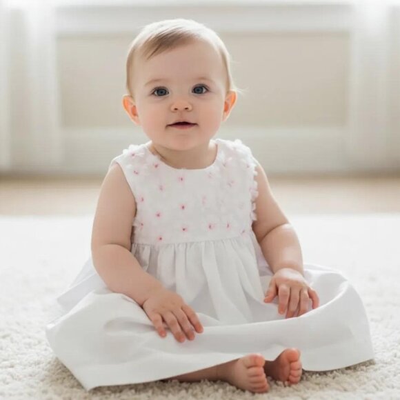 Lili Gaufrette White Sleeveless 3D Tulle Floral Lightweight Dress 9 Months - Picture 1 of 9